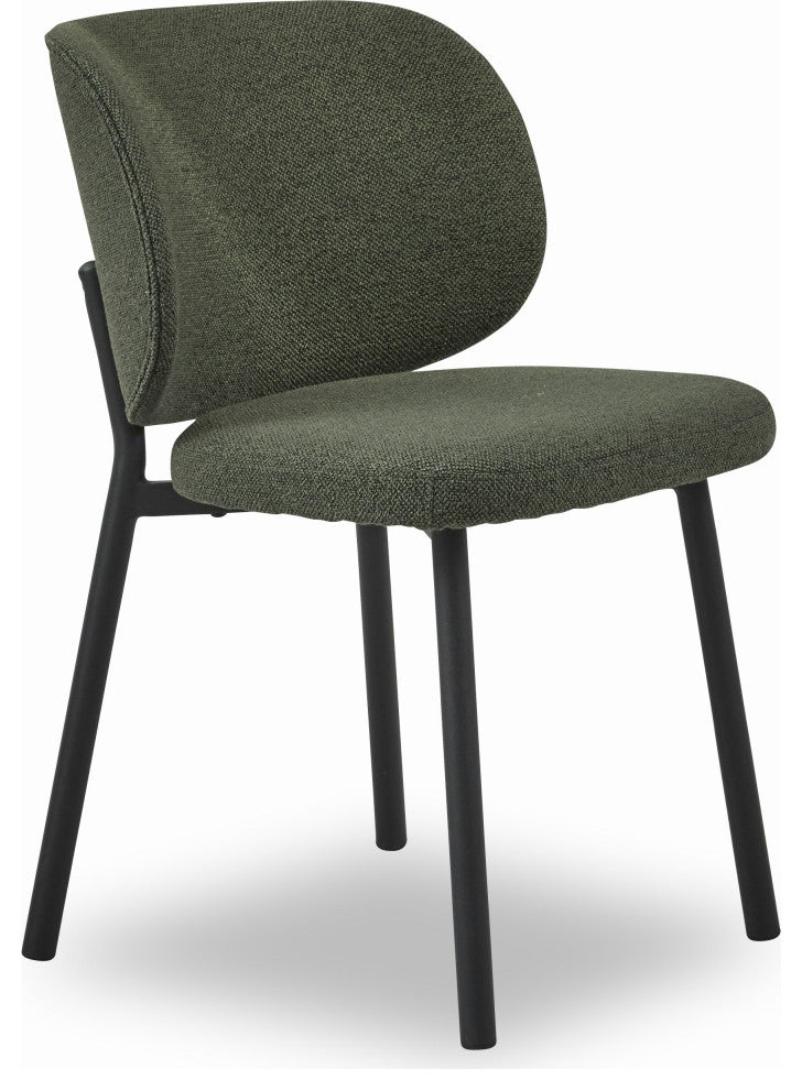 Mid-Century Modern Curved Back DIning Chair, Set of 2, Forest Green Boucle, Dining Height