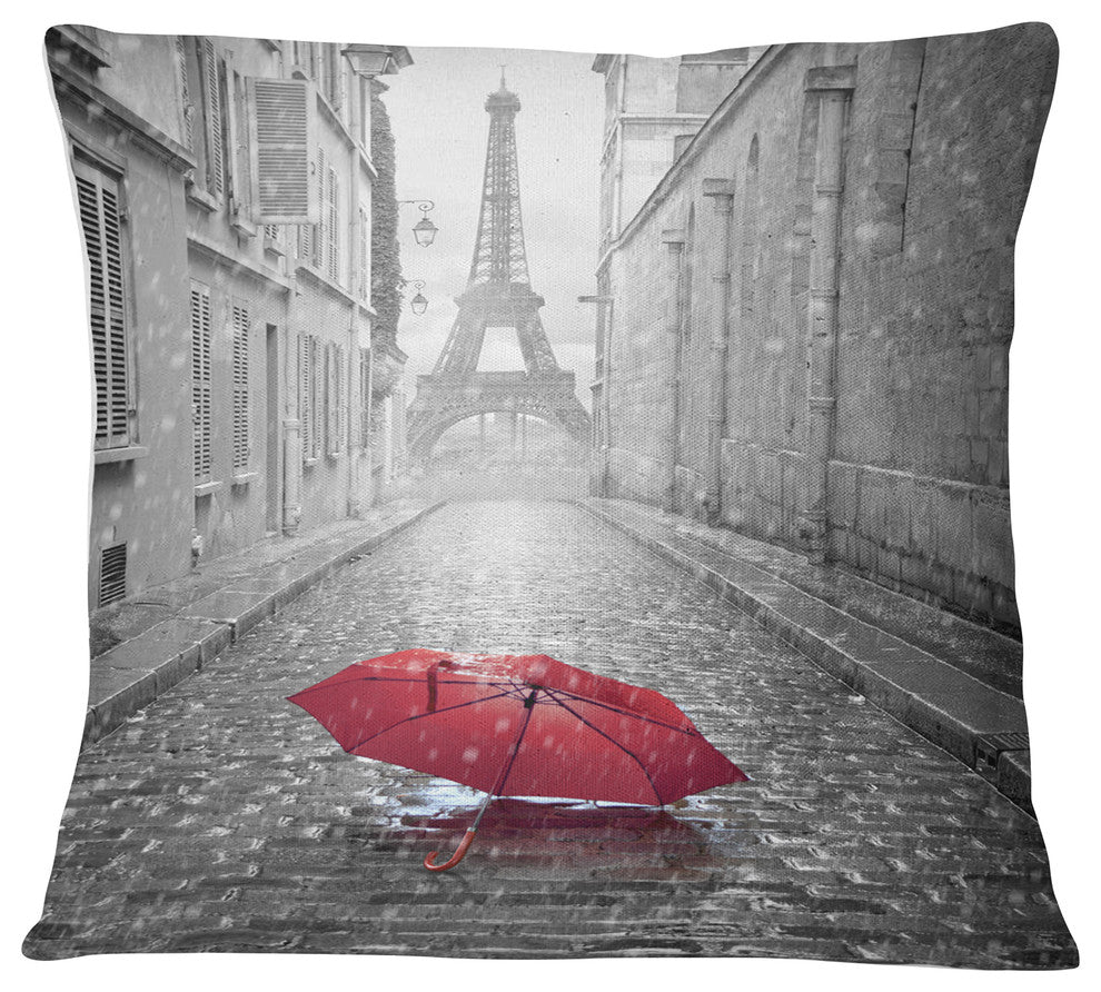 Eiffel View from Paris Street Cityscape Photo Throw Pillow, 16"x16"