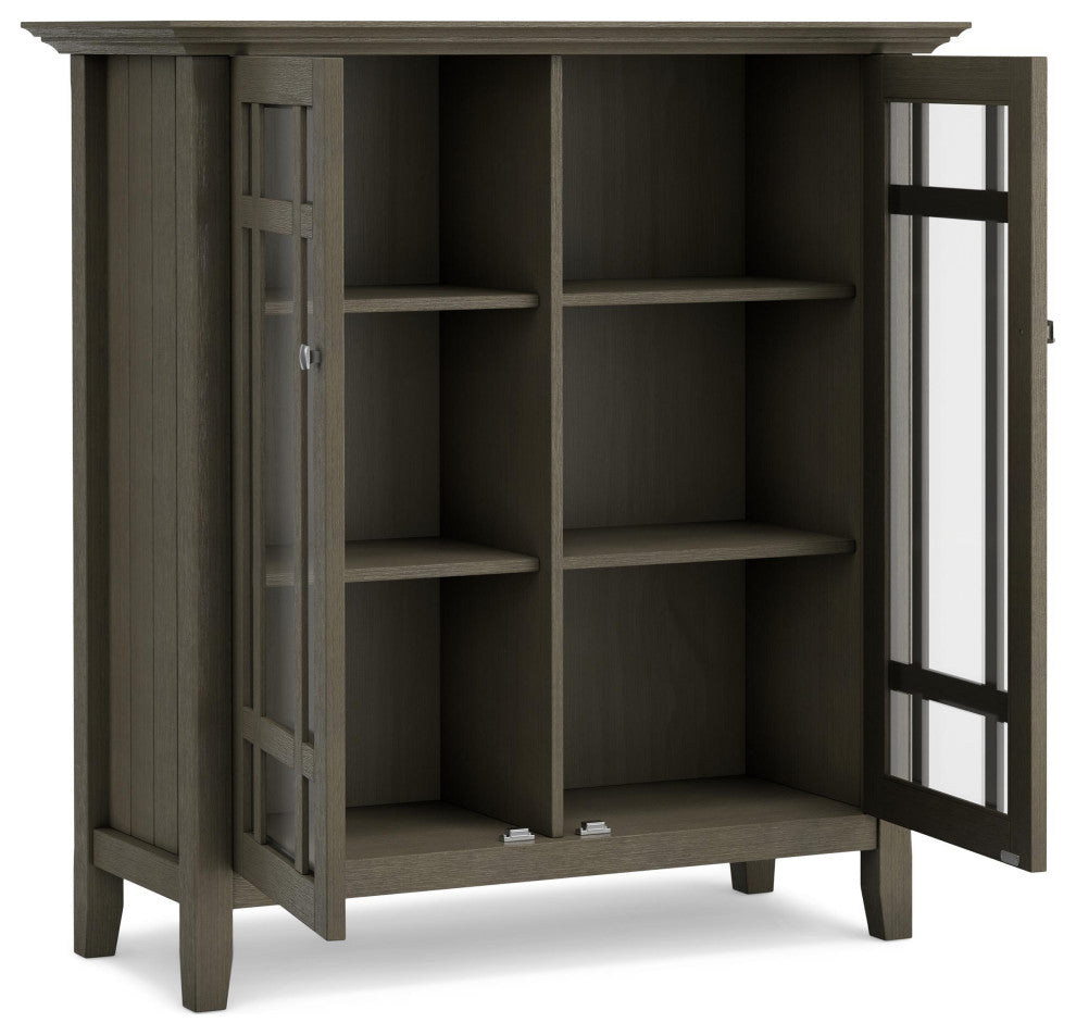 Simpli Home Bedford Wood 39" Transitional Medium Cabinet in Farmhouse Gray