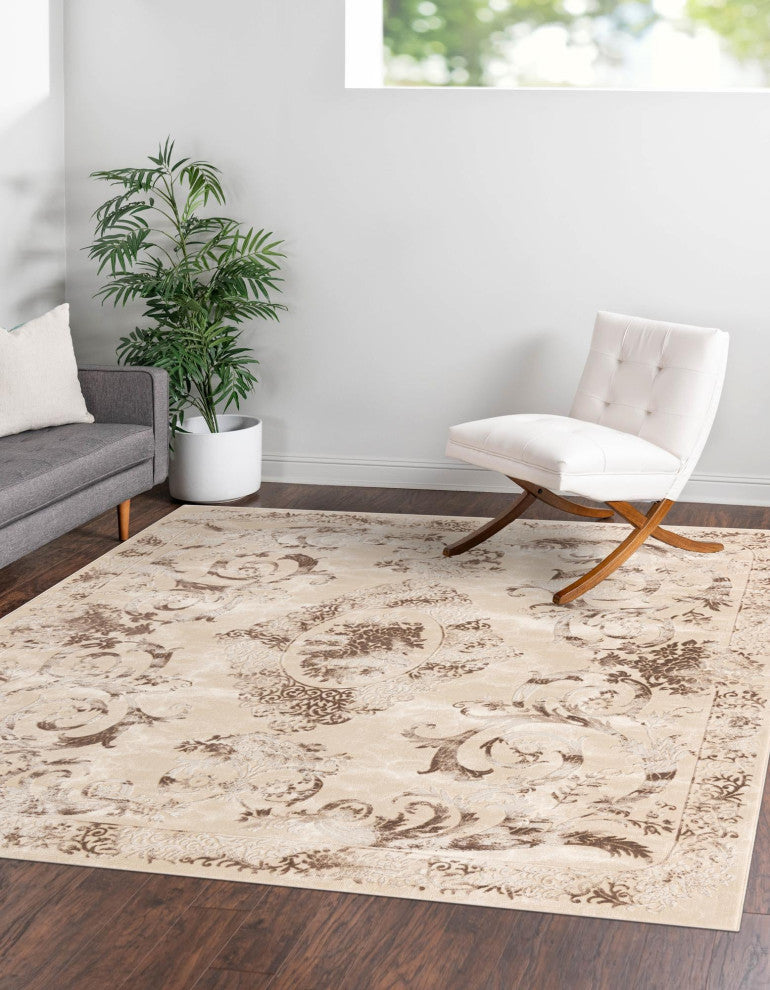 Unique Loom Diana Finsbury Rug, Ivory, 7'10"x7'10" Square