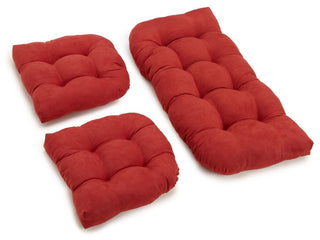U-Shaped Microsuede Tufted Settee Cushion Set, Set of 3, Red