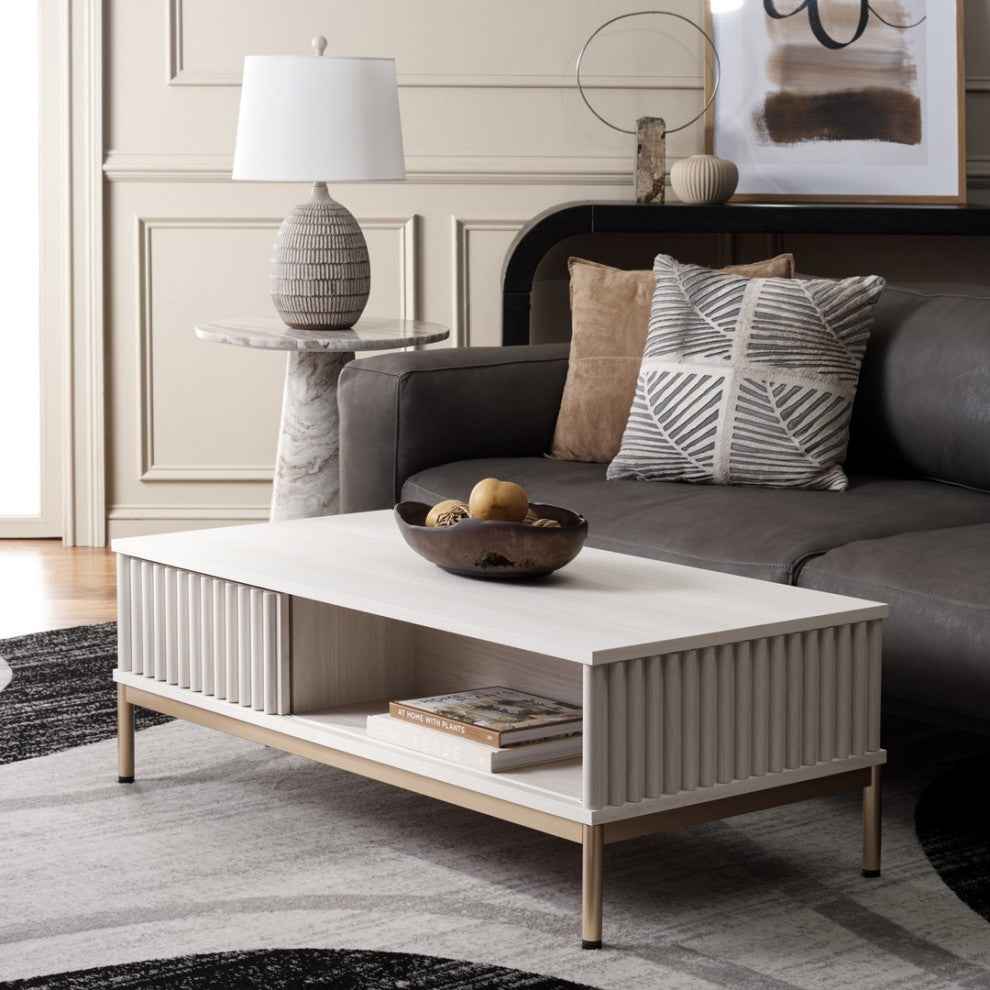 Safavieh Lylia 2 Door Coffee Table, Bleached White/Gold