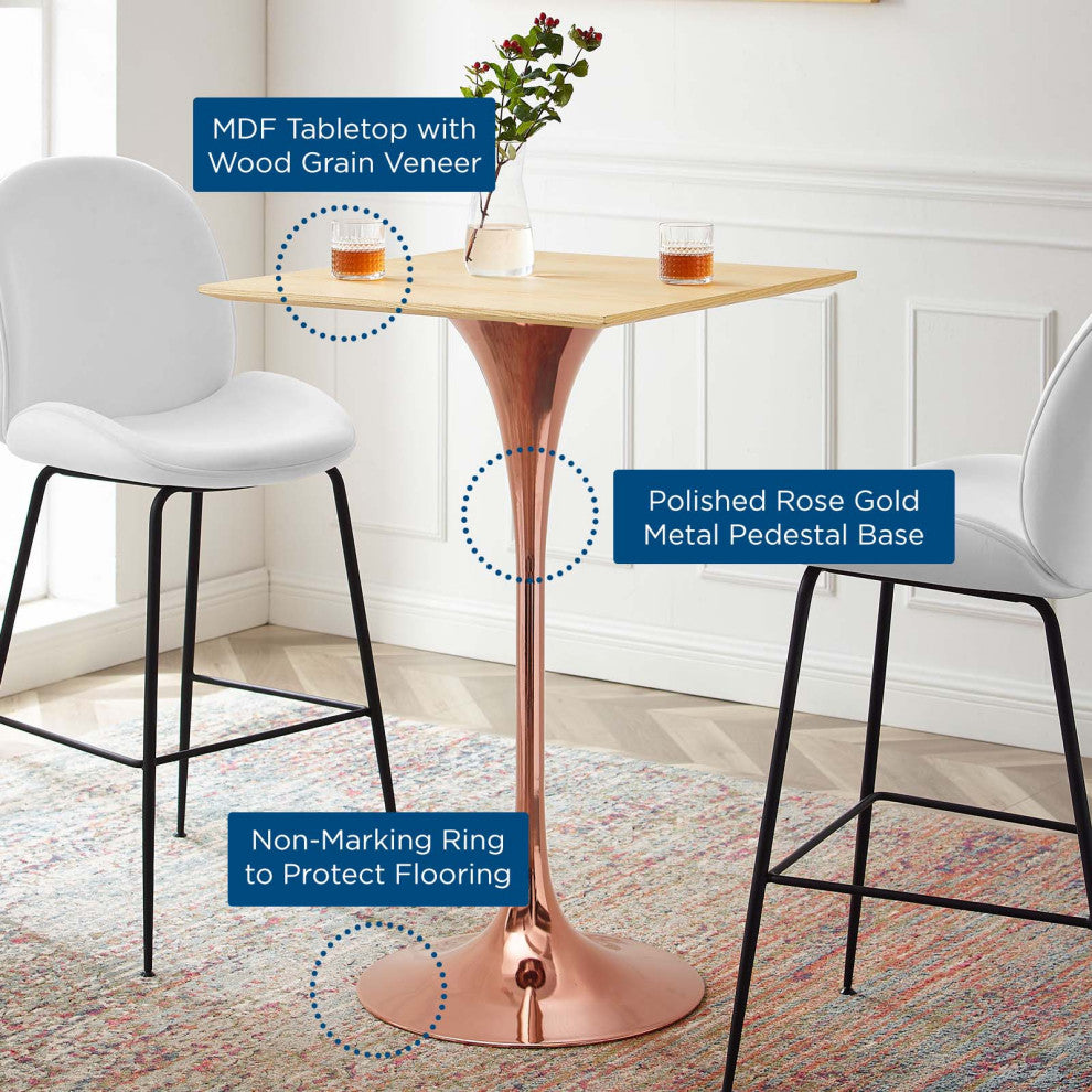 Tulip 28" Square Wood Bar Table-Rose Natural