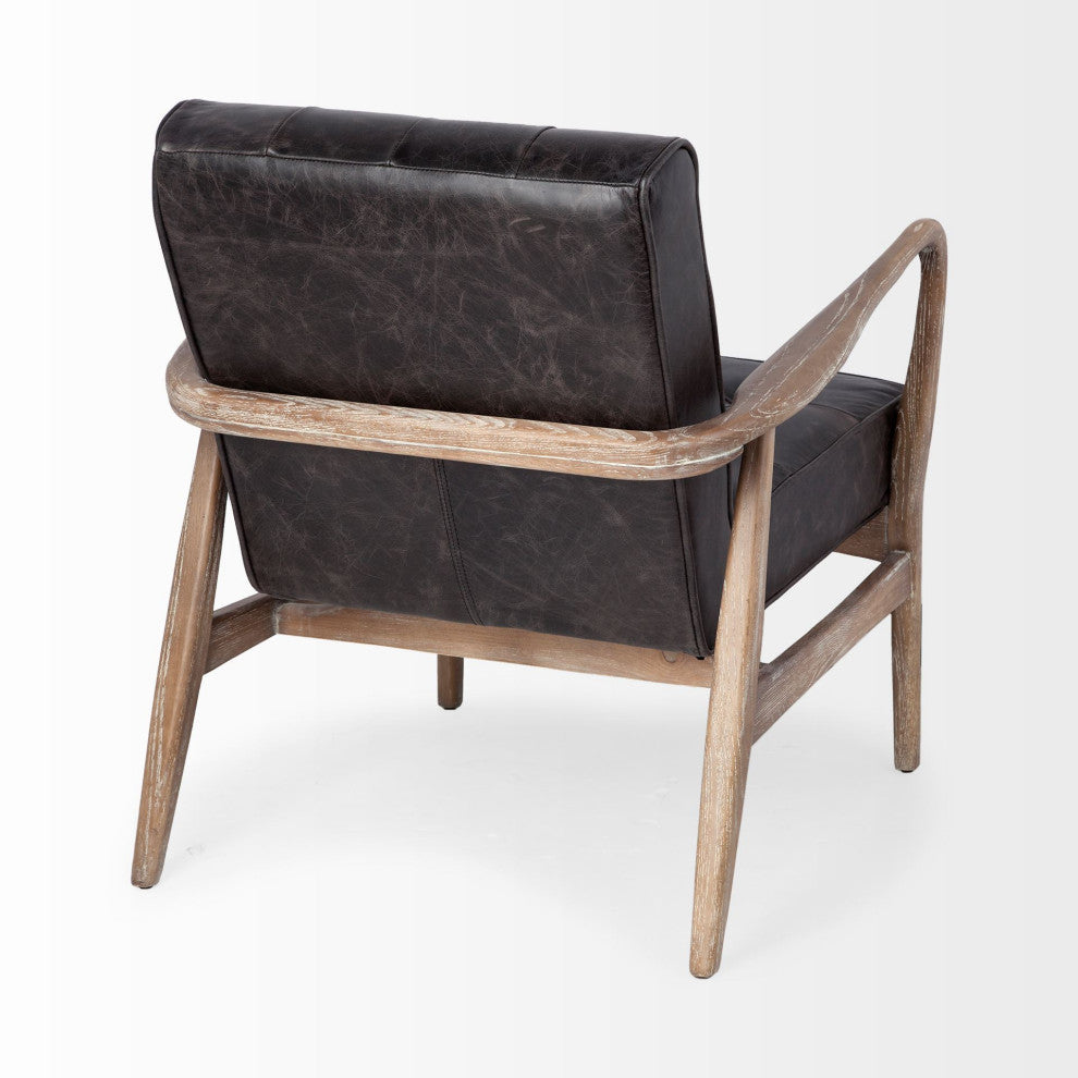 HomeRoots Black Leather Accent Chair With Wrapped Ash Wood Frame