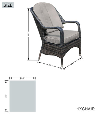 Set of 2 Brown Outdoor Patio Wicker Dining Cozy Armchairs, Red Cushions