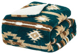 Southwest Blanket With Sherpa Backing, 90"x96", Deep Teal