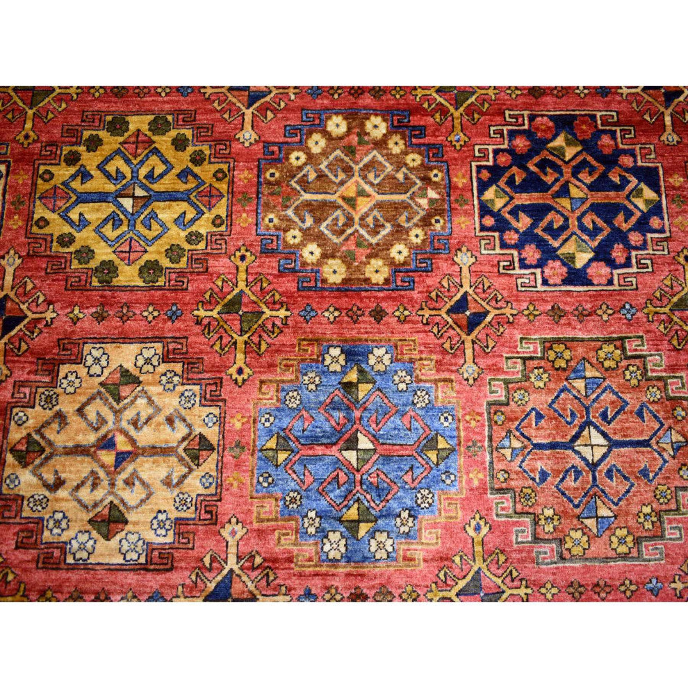 Red Turkeman Ersari with Geometric Design Hand Knotted Pure Wool Rug 8'8"x11'7"