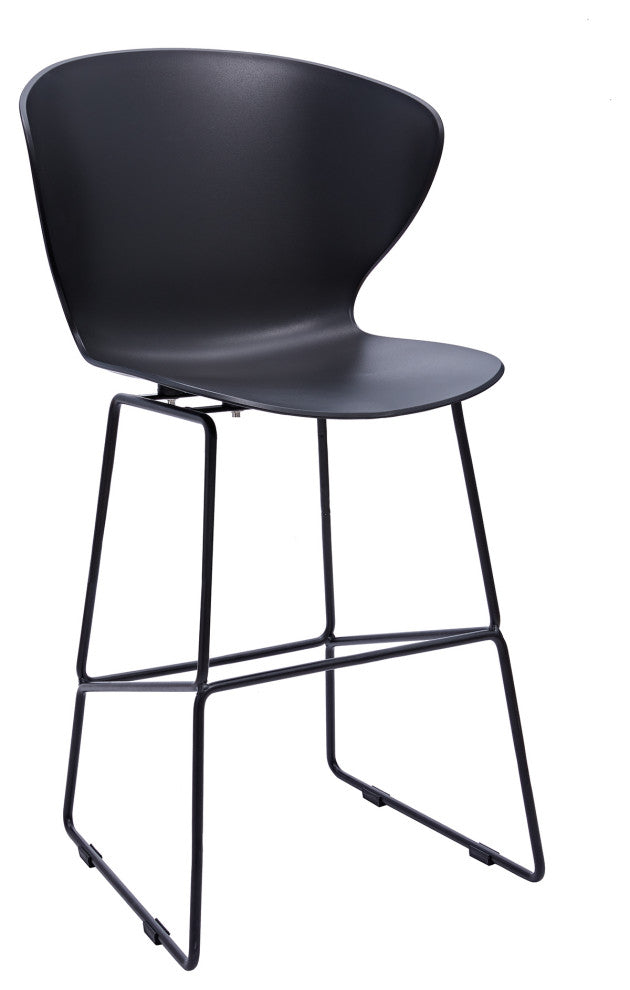 Midcentury Polypropylene Counter Stool With Metal Legs, Set of 2, Black, 26''
