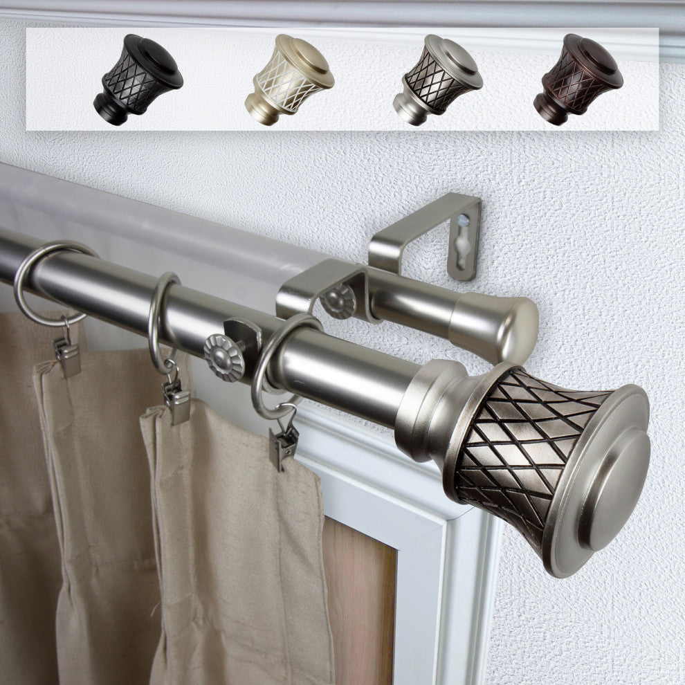 Alina 1" Double Curtain Rod, Satin Nickel, 48-84"