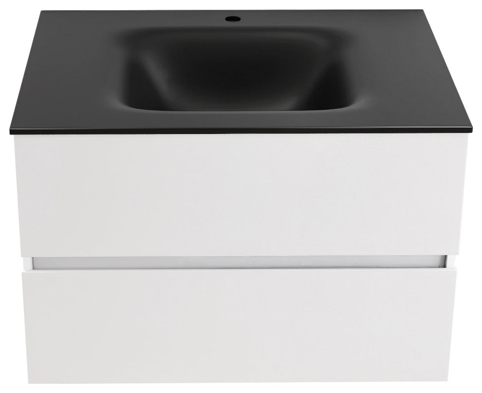 Wall-Mounted Bathroom Vanity Set in White with Black Top and Integrated Sink, 30"