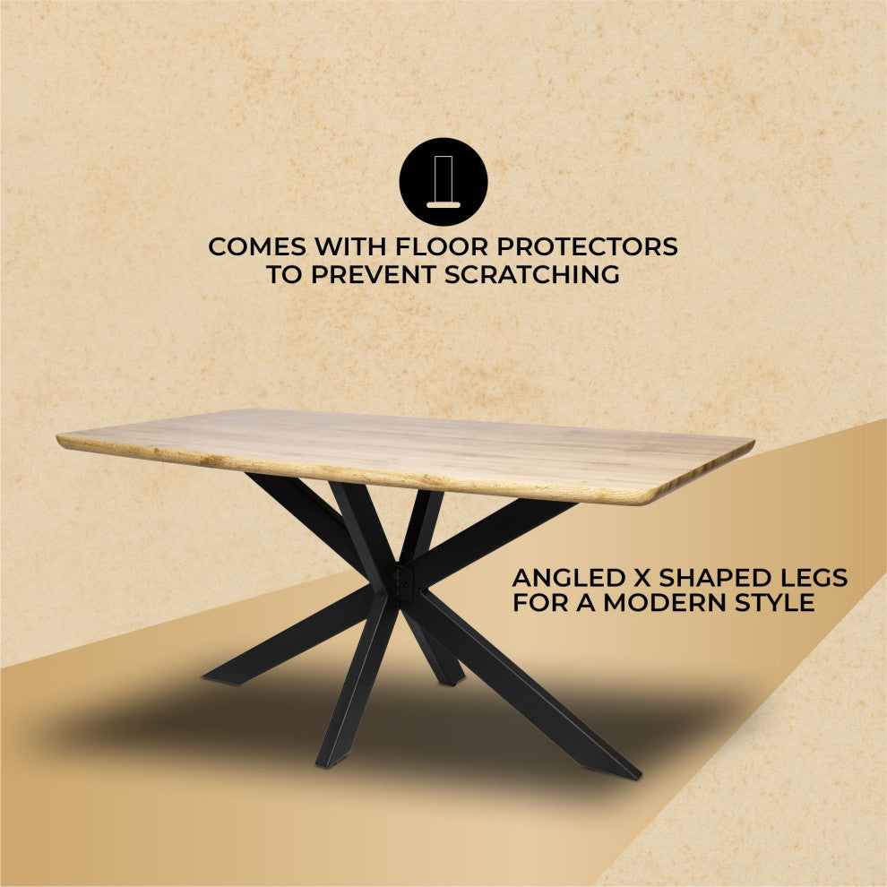 Ravenna 63" MDF Dining Table With X-Cross Geometric Metal Base, Maple