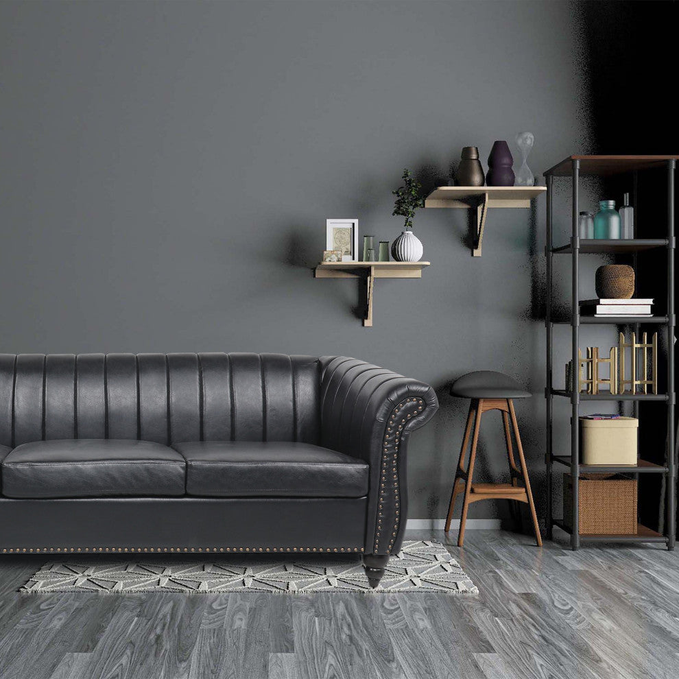 83" Faux leather Rolled Arm Sofa with Nailhead Trim, Black, 83'' X 33''