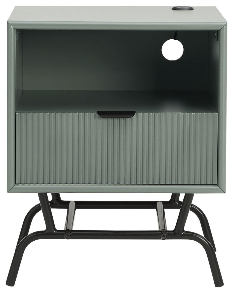 Danel Modern 18" Rectangle End Table With Drawer and USB Ports, Sage Green