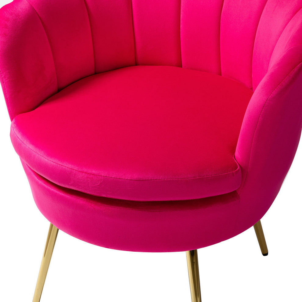 Upholstered Accent Barrel Chair With Tufted Back, Fushia