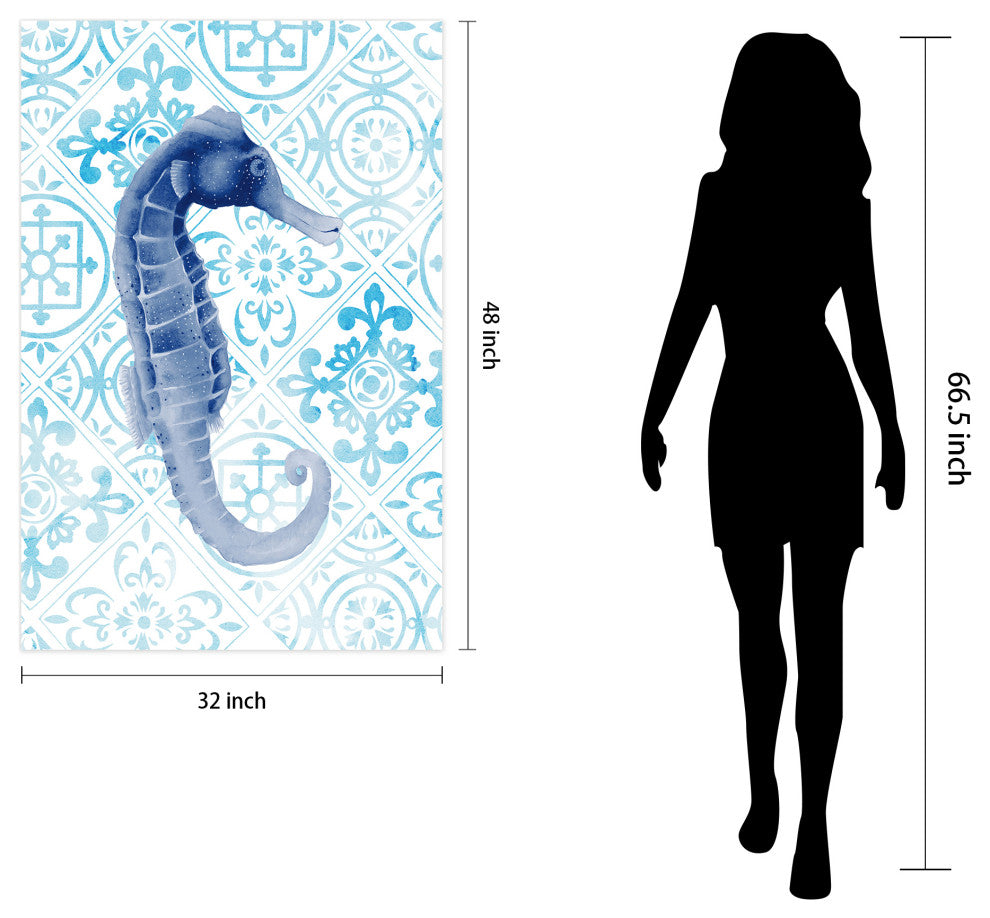 Sea Horse Glass Wall Art Frameless Free Floating Tempered Glass Print Set of 2