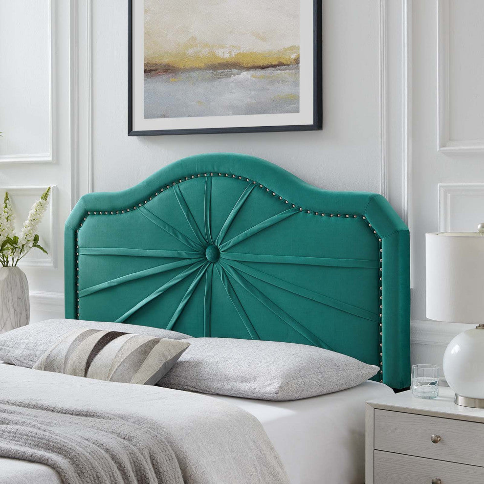 Headboard, Full Queen Size, Velvet, Teal Blue, Modern Contemporary, Bedroom