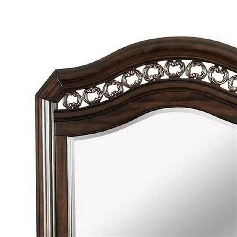 Benzara BM241814 Wall Mirror, Camelback Top Wooden Molded Frame, Espresso Brown