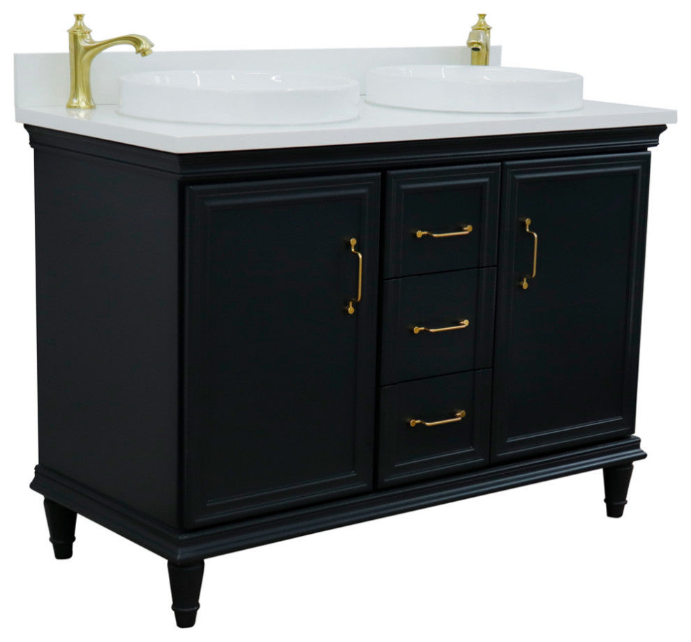 49" Double Vanity, Dark Gray Finish With Engineered Stone Top And Round Sink