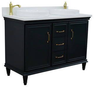 49" Double Vanity, Dark Gray Finish With Engineered Stone Top And Round Sink
