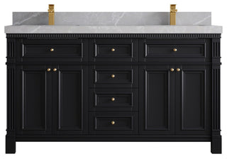 Paris 60" Double Sink Bathroom Vanity, Black 2" Pearl Gray