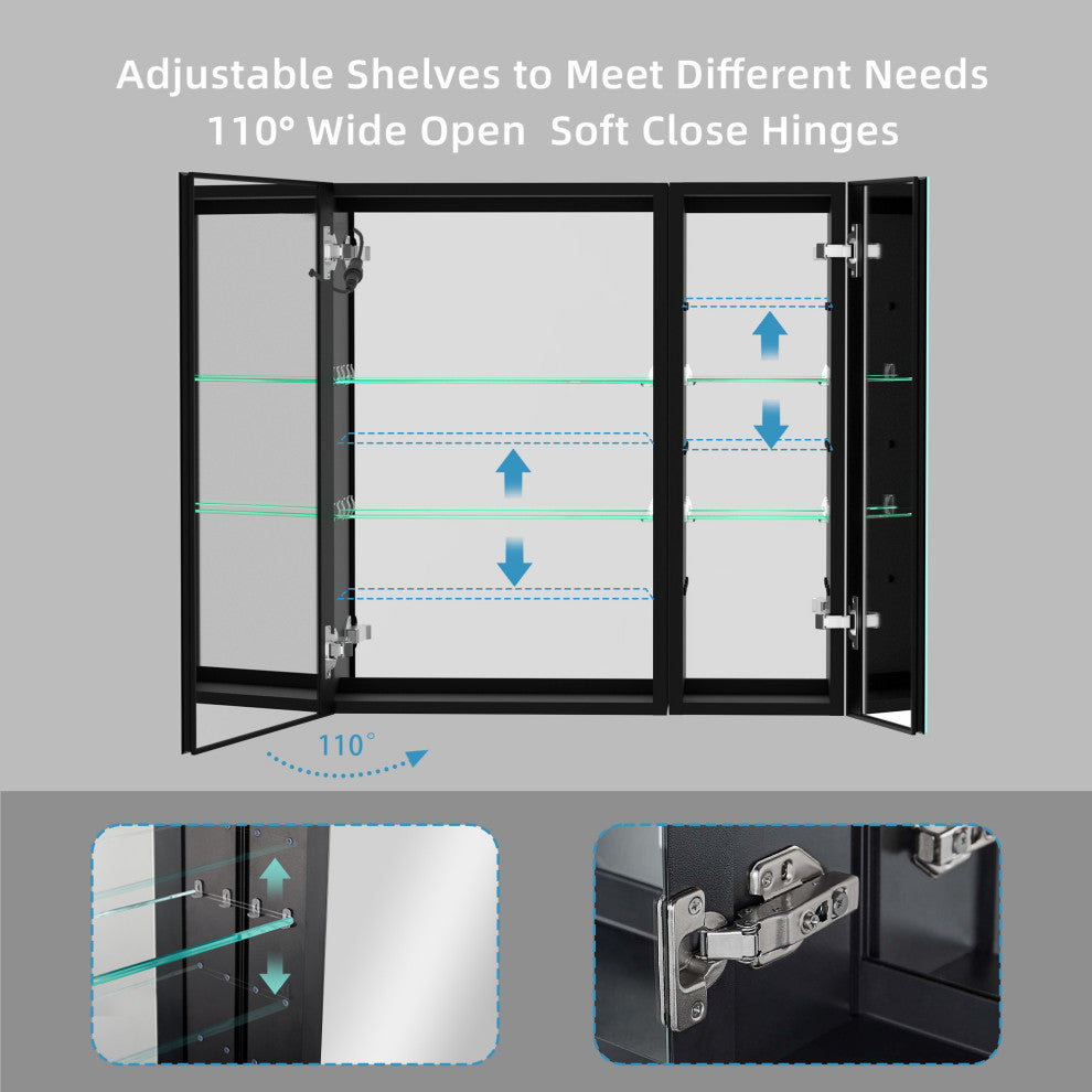 30"x30" Surface Mount Frameless LED Medicine Cabinet With Anti-Fog and Dimmable