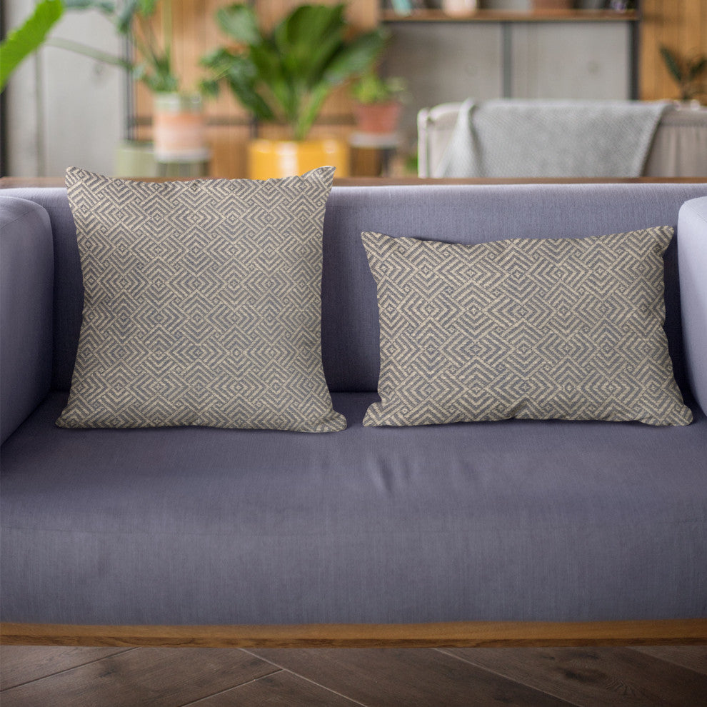 Plutus Blue Hidden Maze Plaid Luxury Throw Pillow, 12"x20"