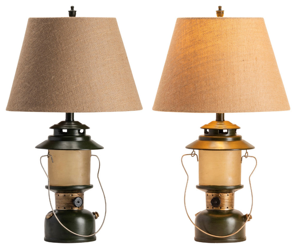Camp Lantern Lamp With Nightlight, Camp Green, Set of 2