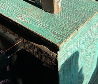 Distressed Turquoise Aqua Blue Rough 2 Doors Credenza Sideboard Console Hws4344