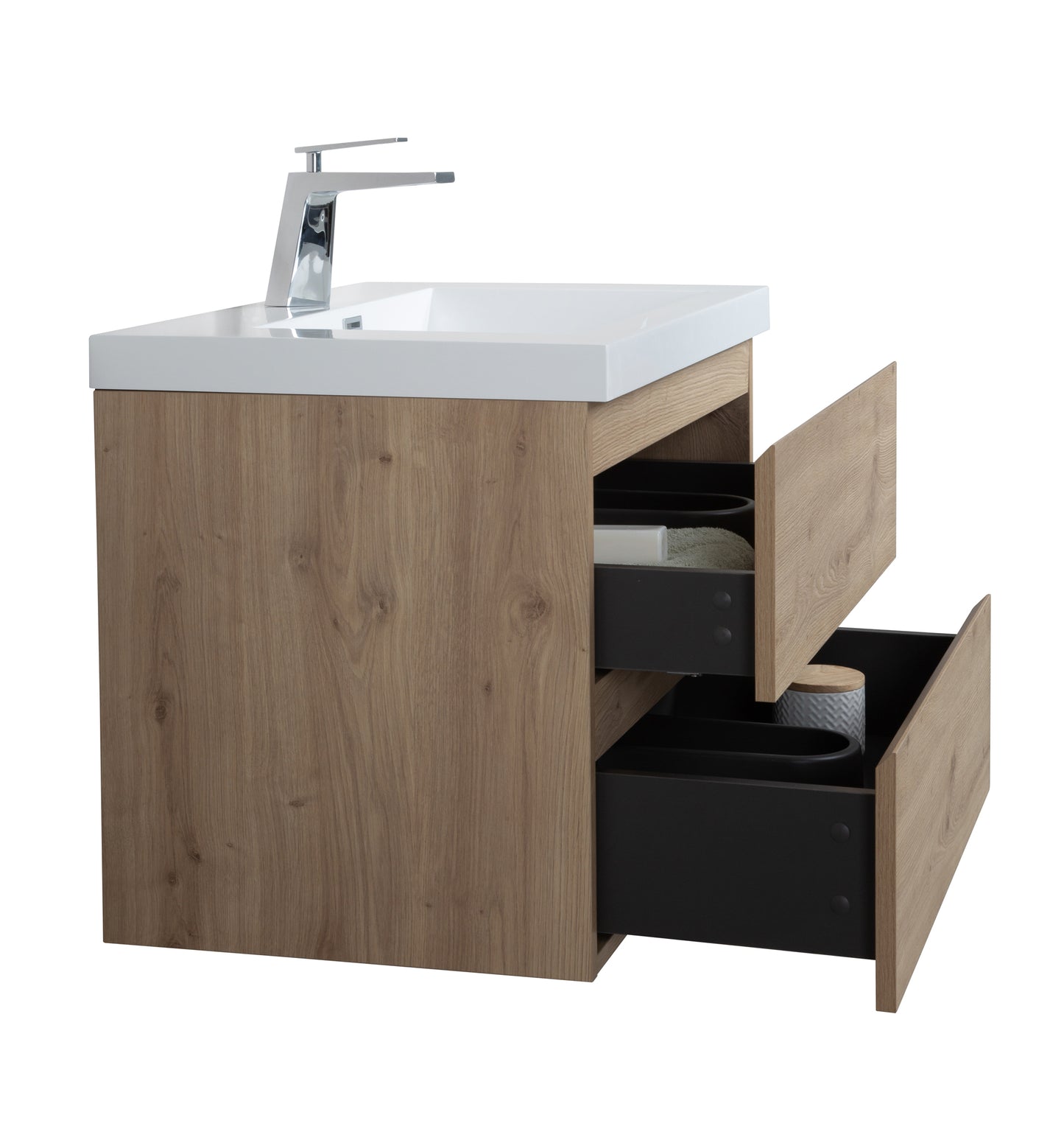 Alma-Pre Wall Mount Vanity With White Sink, Natural Oak, 30"