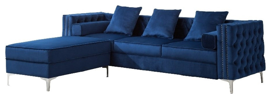 Legend Vansen 104" Modern Wood & Velvet Fabric Sofa with Ottoman in Blue
