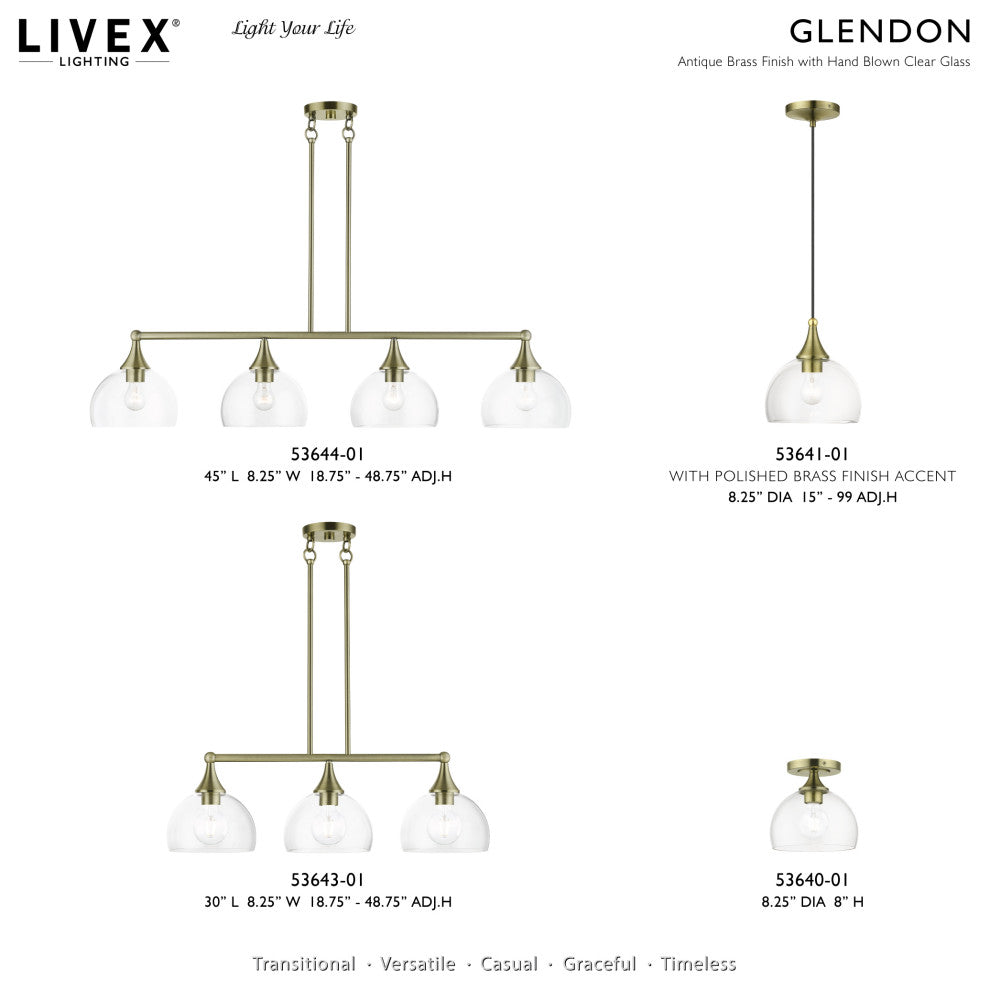 3 Light Antique Brass Linear Chandelier