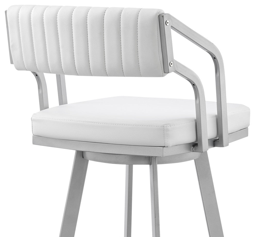 Scranton 26" Swivel White Faux Leather/Silver Metal Bar Stool
