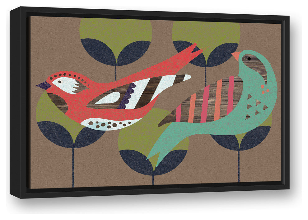 Bird Garden Party 16x24 Black Floating Framed Canvas