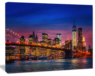 Manhattan with Lights and Reflections, Extra Large Canvas Art Print, 60"x28"