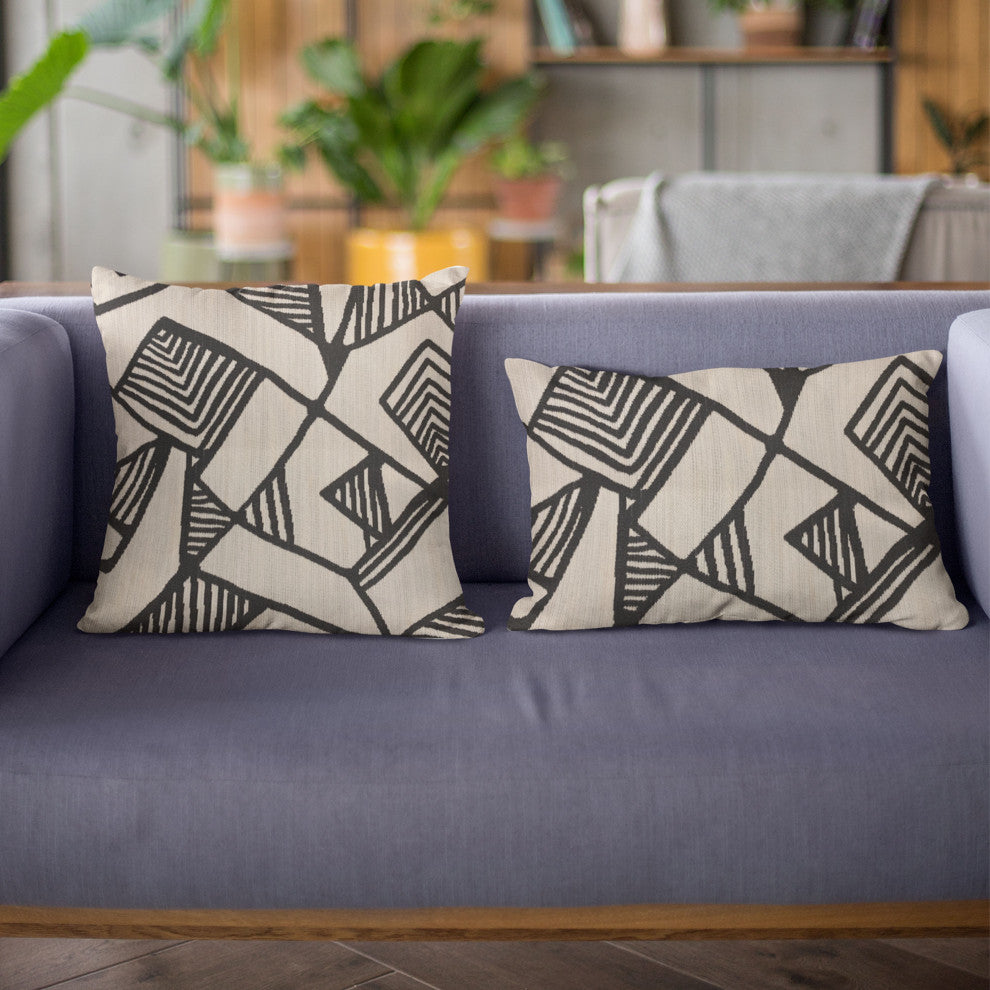 Plutus Black Beige Architecture Geometric Luxury Throw Pillow, 20"x20"