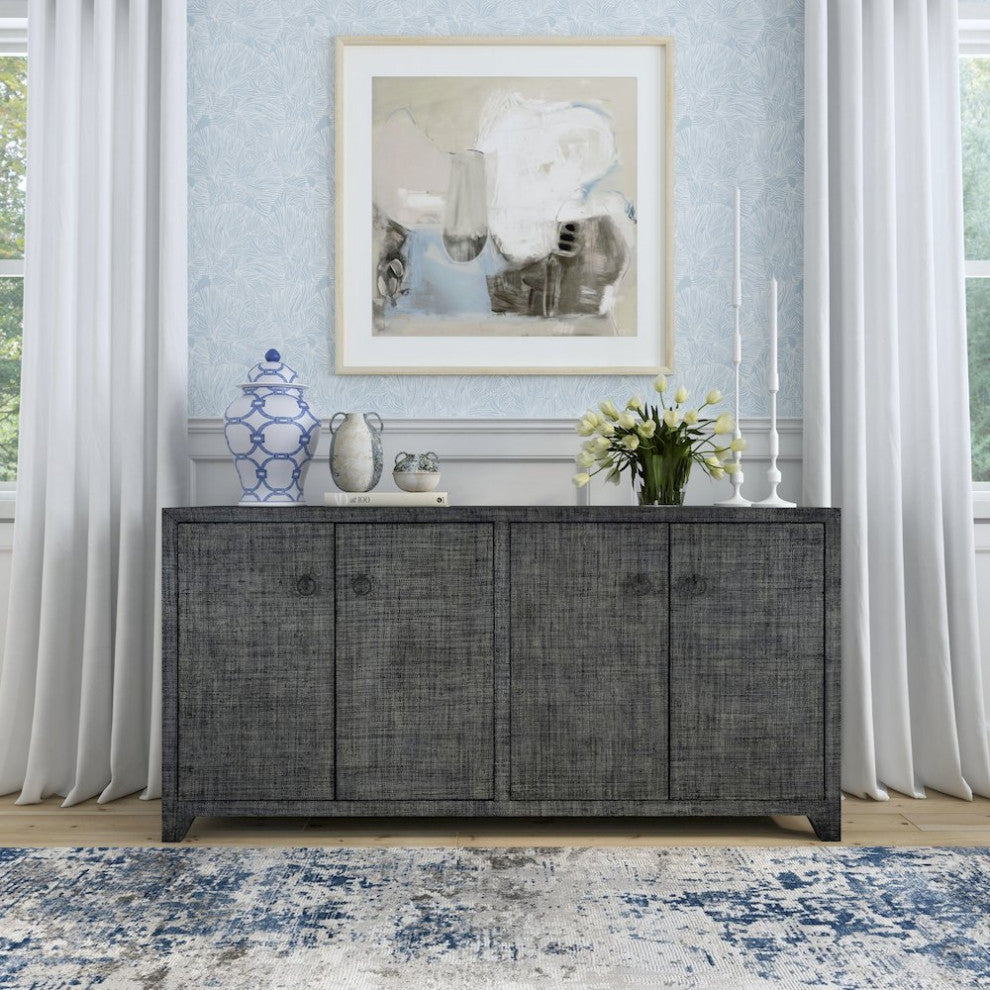 Bar Harbor Raffia 4 Door 70 Sideboard, Charcoal