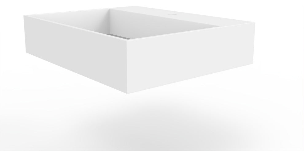 CastelloUSA Juniper Wall Mounted Countertop Concealed Drain Basin Sink, White, 24", Center Basin, Standard