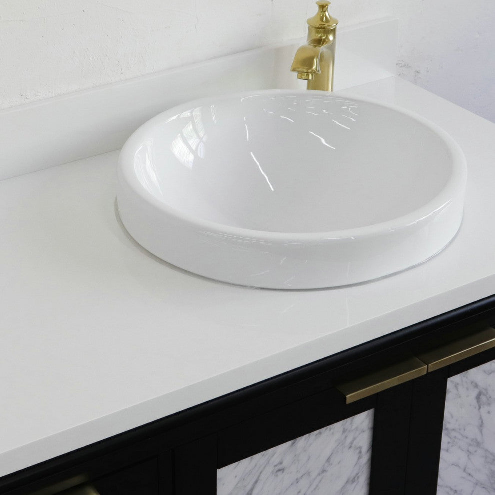 43" Single Vanity, Black Finish With White Engineered Stone Top