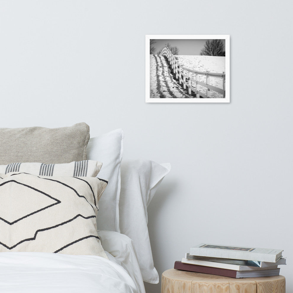 Endless Fences in Black & White Rural Landscape Framed Photo Paper Art Prints, White, 11" X 14"