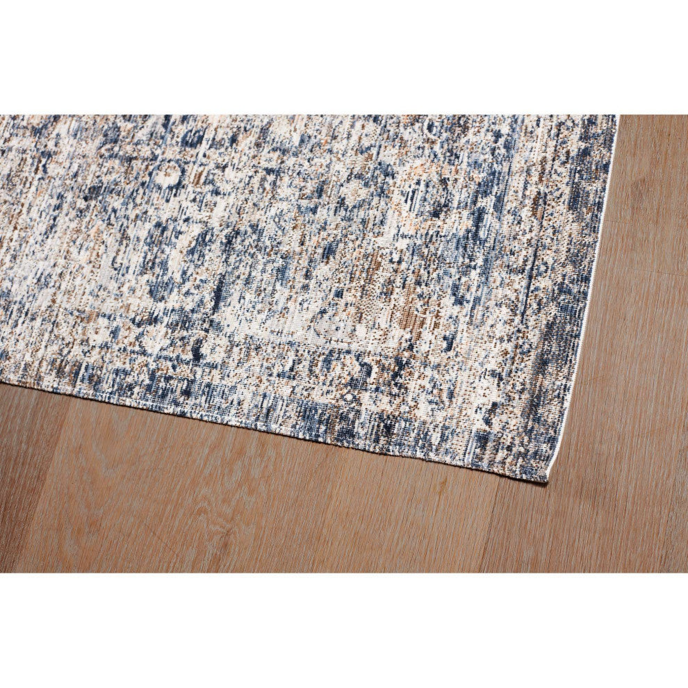 Ava Distressed Arabesc Area Rug, Navy, 2'x3'