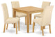 5Pc Square Table With Linen Beige Fabric Kitchen Chairs With Oak Chair Legs