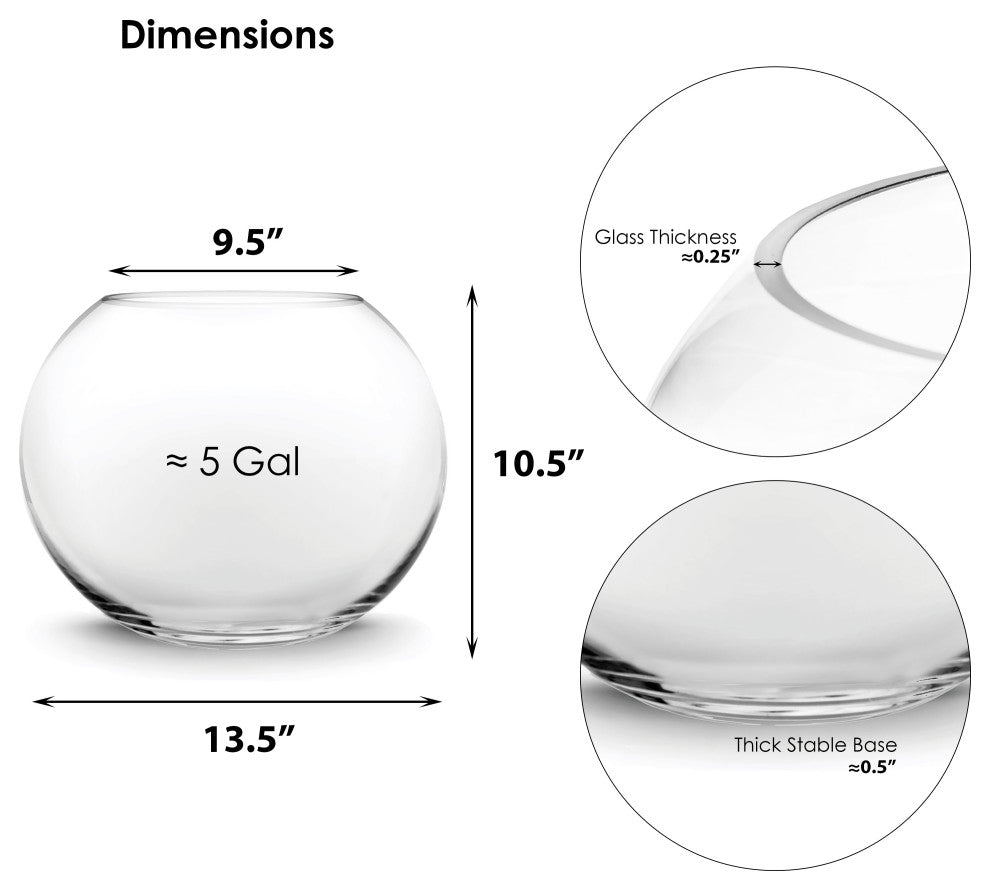 CYS Glass Bubble Bowl Vase, Fish Bowl Aquarium/Terrarium, Diameter-14", 2 Pieces