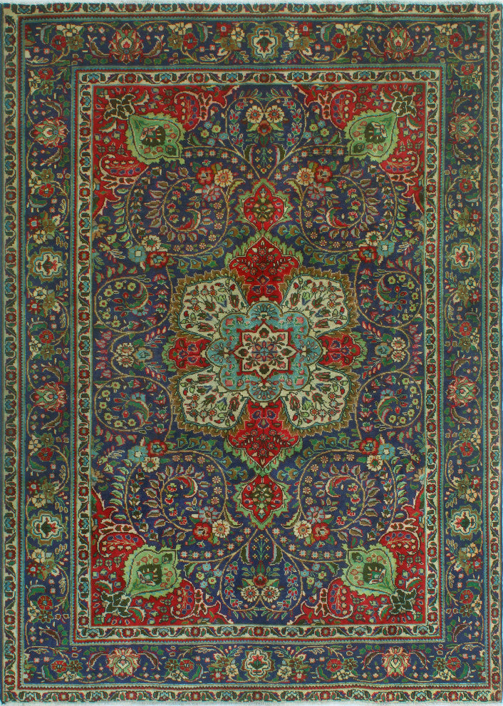 Fine Vintage Distressed Raedpath Navy/Beige Rug, 6'9 x 9'6