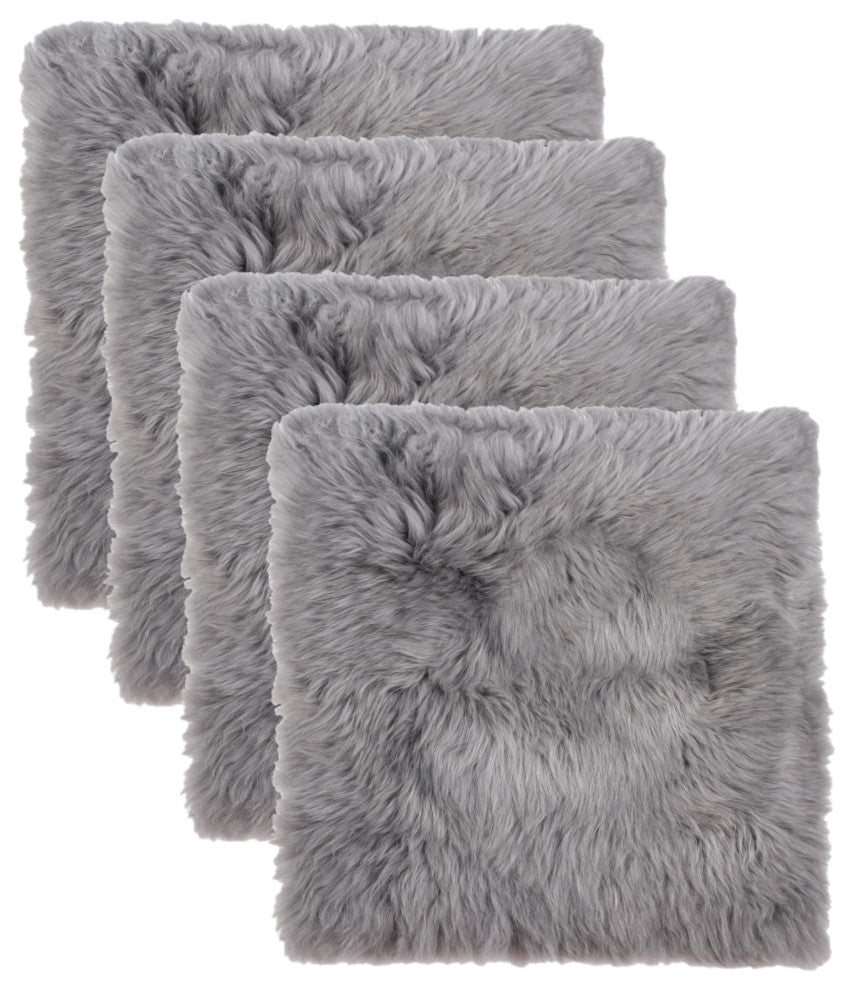4-Pack New Zealand Sheepskin Chair Seat Pad 17"X17", Grey