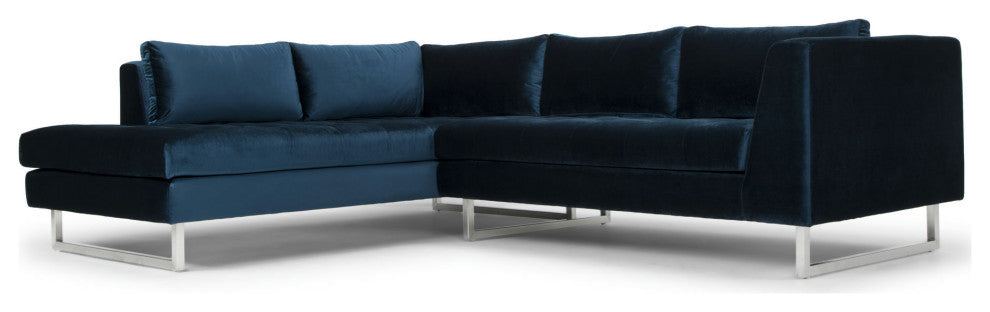 Janis Sectional Sofa Left Hand Facing in Midnight Blue Velour by Nuevo