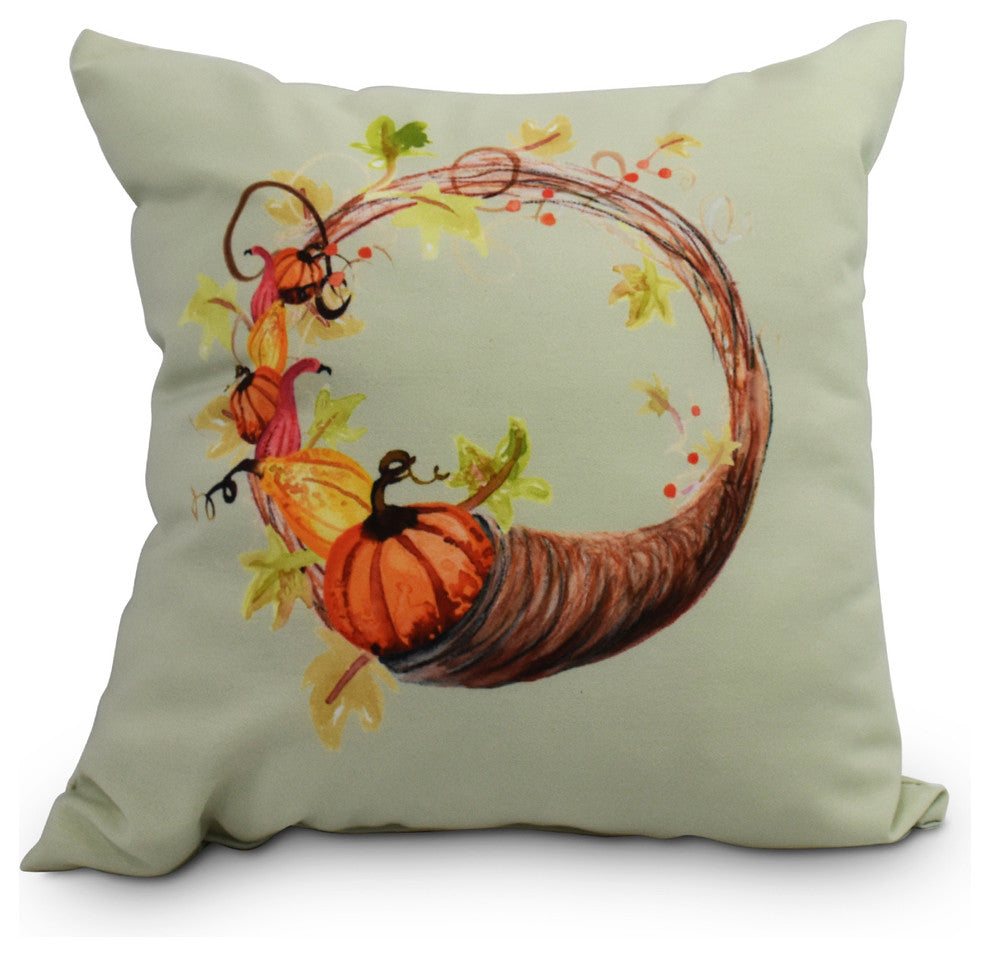 20" Cornicopia Wreath Light Green Fall Print Decorative Throw Pillow