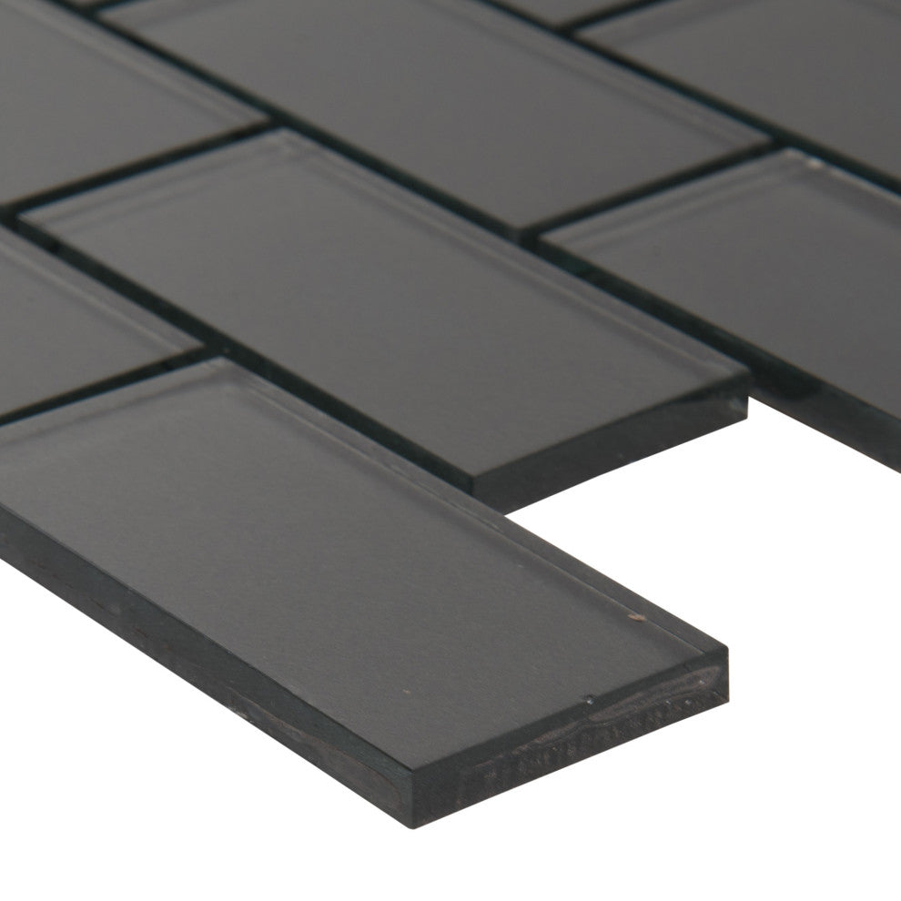 MSI SMOT-GLSST-MEGR8MM 12" x 12" Brick Mosaic Walls Tile - Glossy - Metallic
