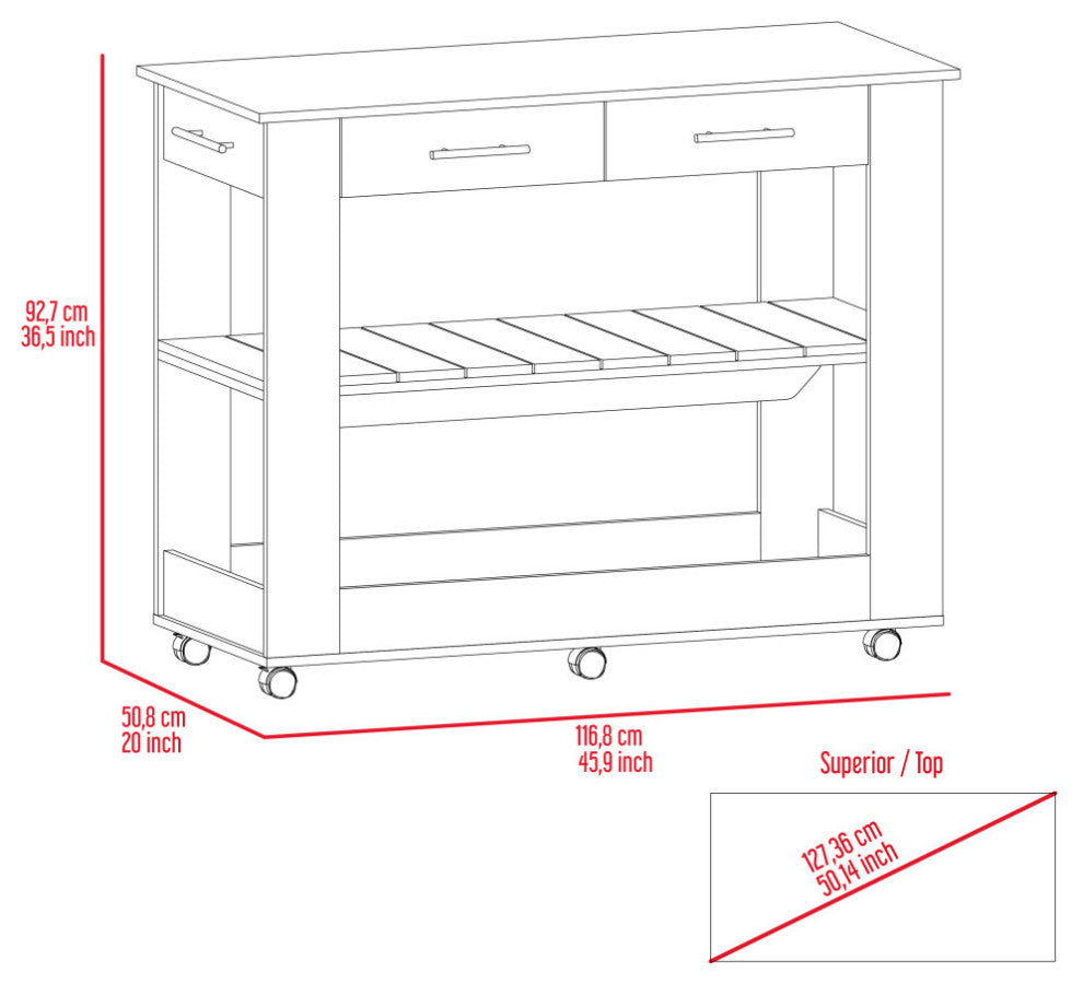 Brooklyn 80 Light Oak Accented Kitchen Island, with Shelves and Drawers, Black