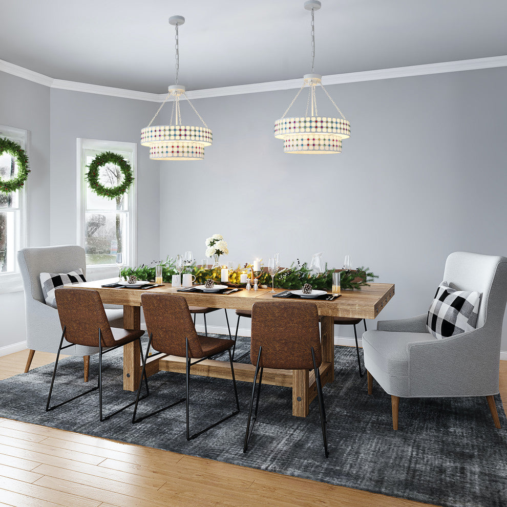 Modern Two-Tier Drum-Shaped Light Fixture, 6 Lights , Brushed Nickel