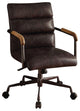 Midcentury Office Chair, Top Grain Leather Seat With Channel Back, Antique Ebony